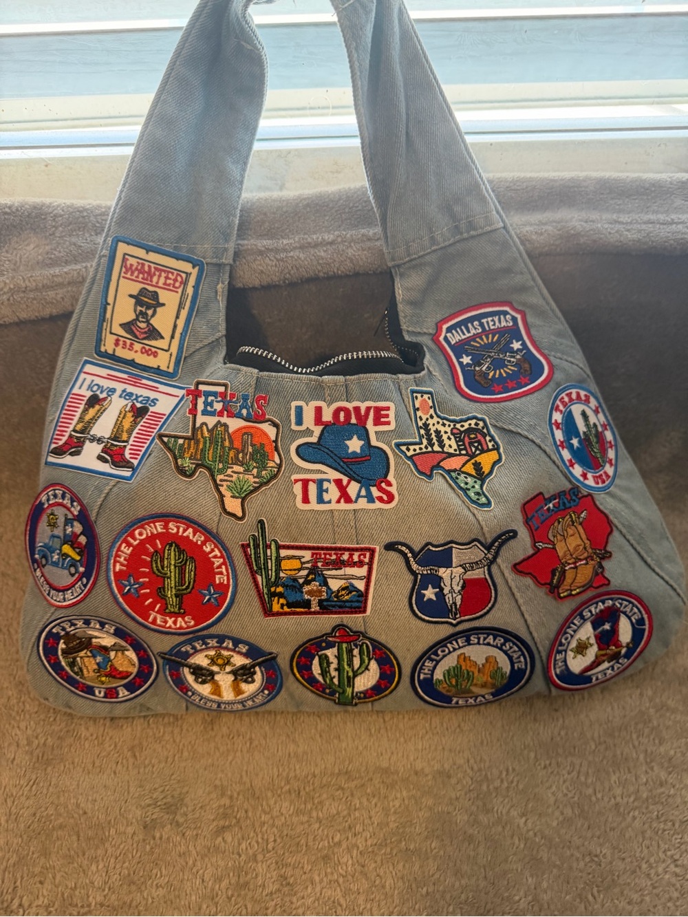 Light denim Canvas Patchwork Texas Tote Bag